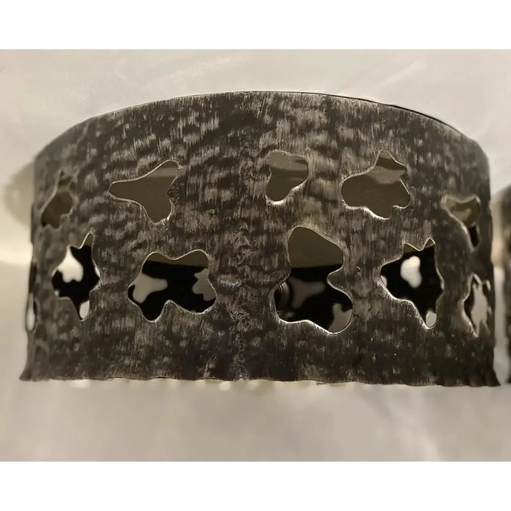 Mid Century Black Silver Brutalist Flush Ceiling Lights Torch Cut Metal- A Pair